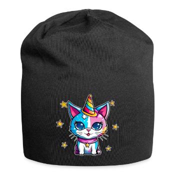 Chat Licorne mignon - Bonnet en jersey - noir - Devant