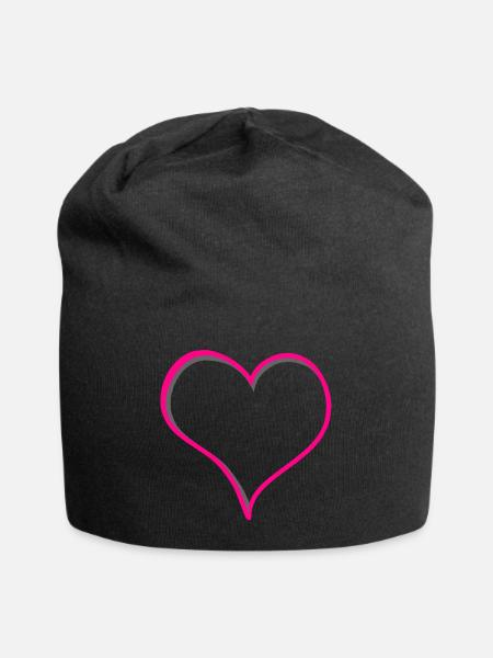 Rosa Herz - Jersey-Beanie - Schwarz