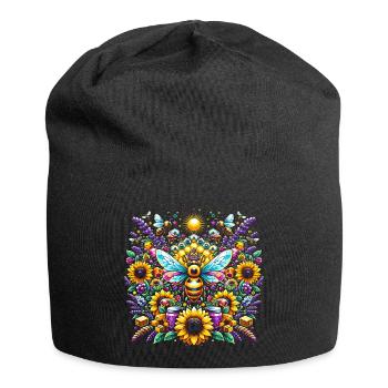 Lebhaftes, farbenfrohes Kunstwerk mit Bienen - Jersey-Beanie - Schwarz - Vorne