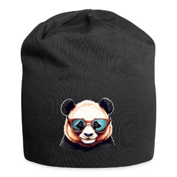 Casual panda head with sunglasses - Jersey Beanie - black - Front