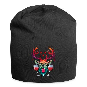09 Party Hirsch zwei Glas Wein Rotwein Prost Star - Jersey-Beanie - Schwarz - Vorne
