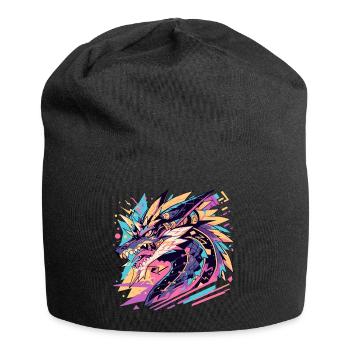 Colorful illustration of a stylized dragon - Jersey Beanie - black - Front