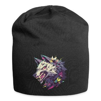 Wütender Wolf mit einem lebendigen und abstrakten Kunststil - Jersey-Beanie - Schwarz - Vorne