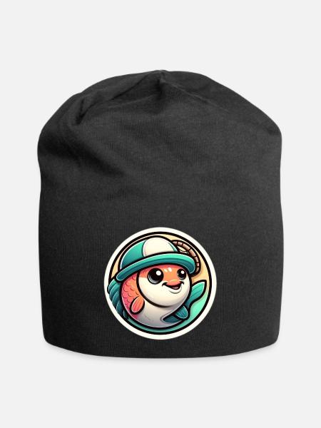 Fisch mit Anglerhut - Jersey-Beanie - Schwarz