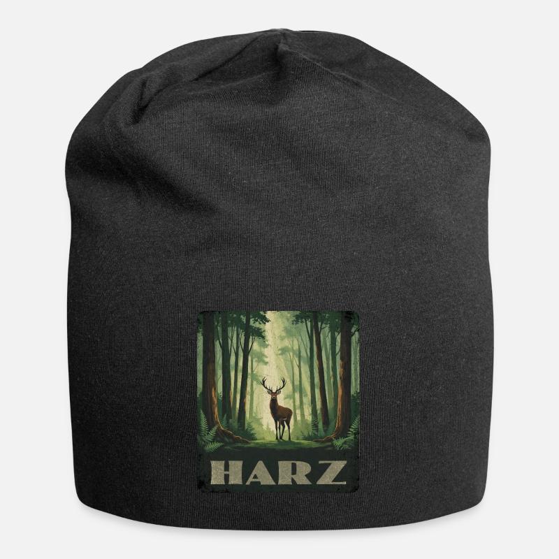 Harz Wald und Hirsch - Jersey-Beanie - Schwarz
