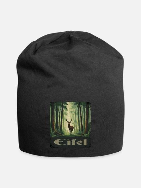 Eifel mit Hirsch - Jersey-Beanie - Schwarz
