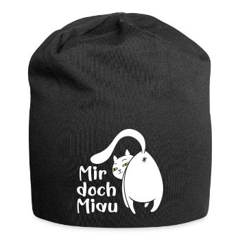 Katze lustig Miau egal lustige Sprüche Haustier - Jersey-Beanie - Schwarz - Vorne