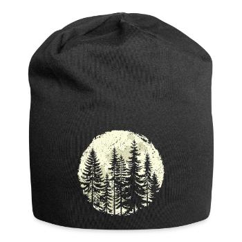 Night Forest Silhouette with Full Moon - Jersey Beanie - black - Front