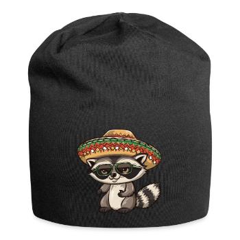 Raccoon Funny Sombrero - Jersey Beanie - black - Front