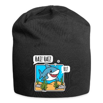 Der nette Hai sagt fröhlich Hallo! Sag Hi zum Hai! - Jersey-Beanie - Schwarz - Vorne