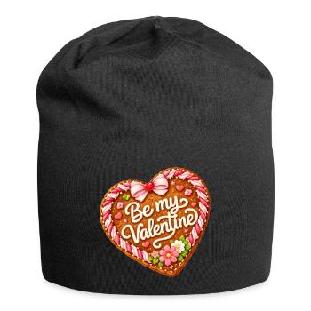 Lebkuchenherz Motiv Be my Valentine - Jersey-Beanie - Schwarz - Vorne