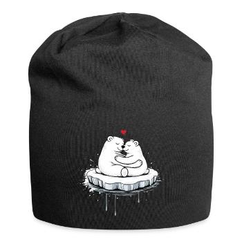 Zwei kuschelnde Eisbären auf Eisscholle  - Jersey-Beanie - Schwarz - Vorne