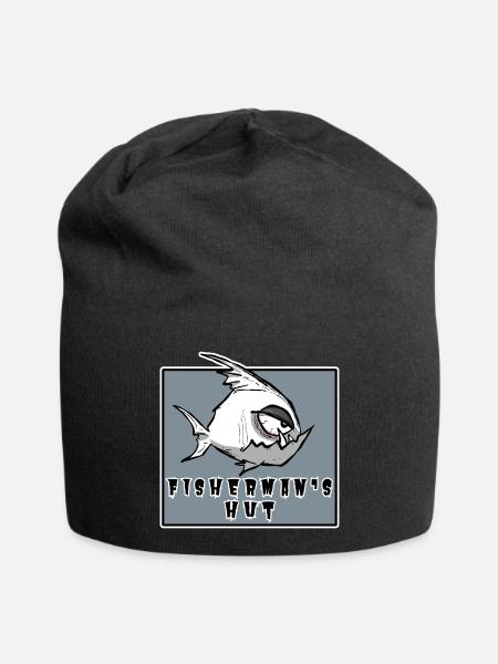 Lustiges Angler Motiv im Cartoon Stil, Fisherman - Jersey-Beanie - Schwarz