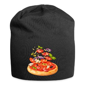 Pizza with salami and vegetables illustration - Jersey Beanie - black - Front