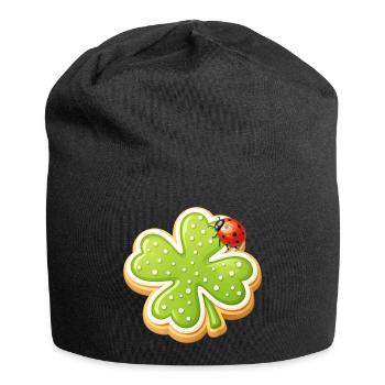 Kleeblatt Keks mit Marienkäfer  - Jersey-Beanie - Schwarz - Vorne