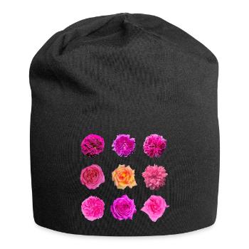 Roses de la variété rose rose - Bonnet en jersey - noir - Devant