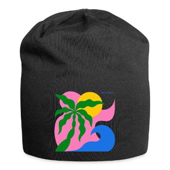 Abstract Palm Tree & Sun: Summer Design - Jersey Beanie - black - Front