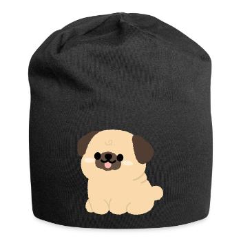 Pug Plushie Charm - Jersey Beanie - black - Front
