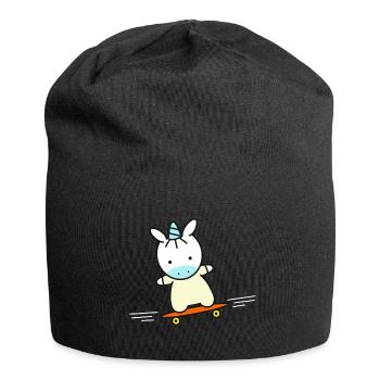 T-Shirt Einhorn Skateboard Geschenk Geschenkidee - Jersey-Beanie - Schwarz - Vorne