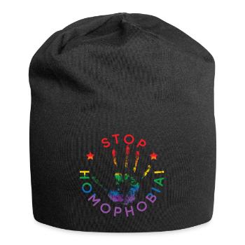 Le drapeau LGBT colore l’empreinte de la main arrête l’homophobie signe - Bonnet en jersey - noir - Devant