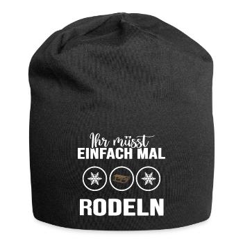 Rodeln "einfach mal rodeln" Rodler im Winter - Jersey-Beanie - Schwarz - Vorne