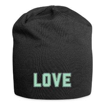 LOVE ist das Wichtigste & Stärkste im Universum - Jersey-Beanie - Schwarz - Vorne
