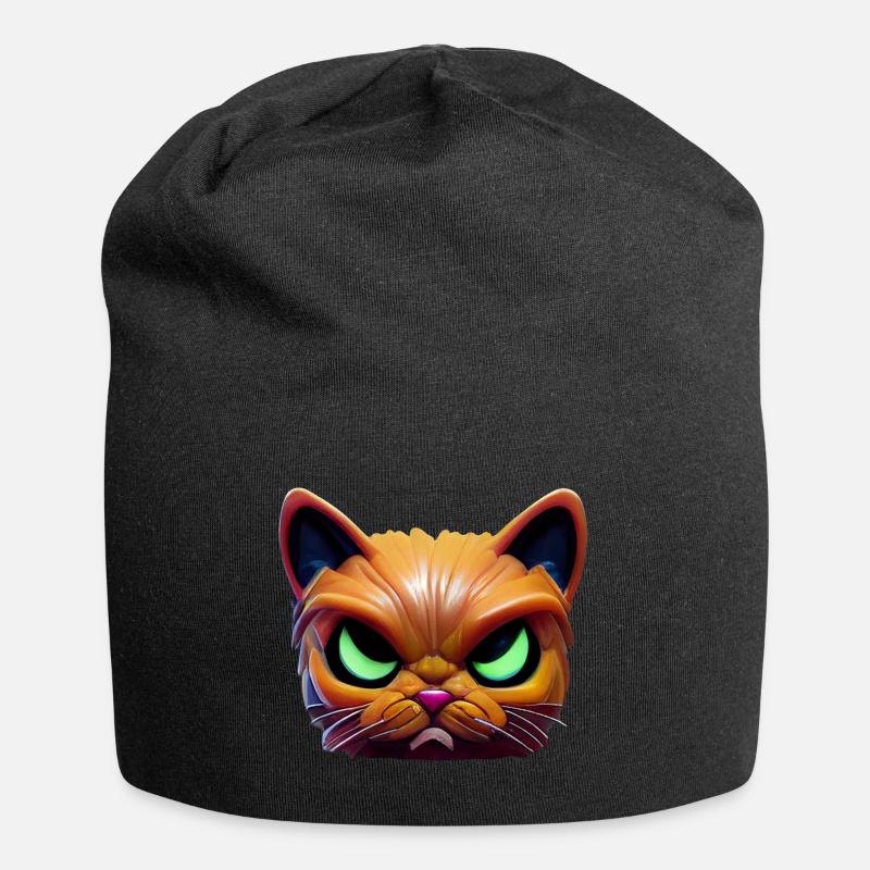 Magical angry cat face! - Jersey Beanie - black