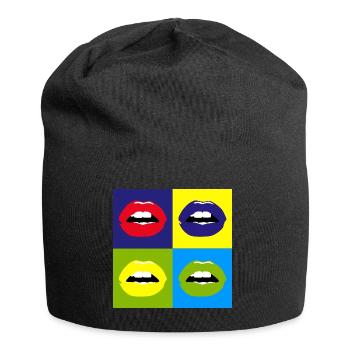 Pop Art / Comic: Kussmund, Lippen, Lippenstift - Jersey-Beanie - Schwarz - Vorne