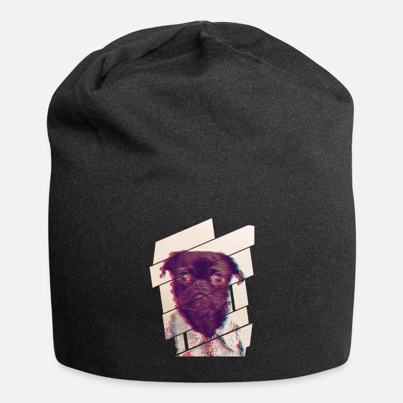 Glitch Pug - Jersey Beanie - black