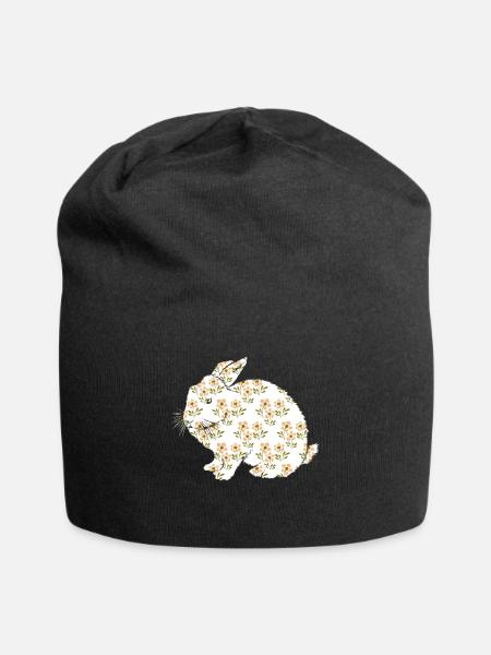 Hase Vintage Blumenmuster Retro Tier Shirt - Jersey-Beanie - Schwarz