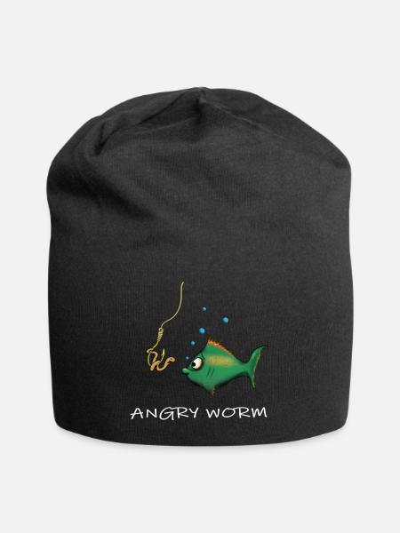 Fisch Wurm Angeln Fischen lustige Tiere Fischerei - Jersey-Beanie - Schwarz
