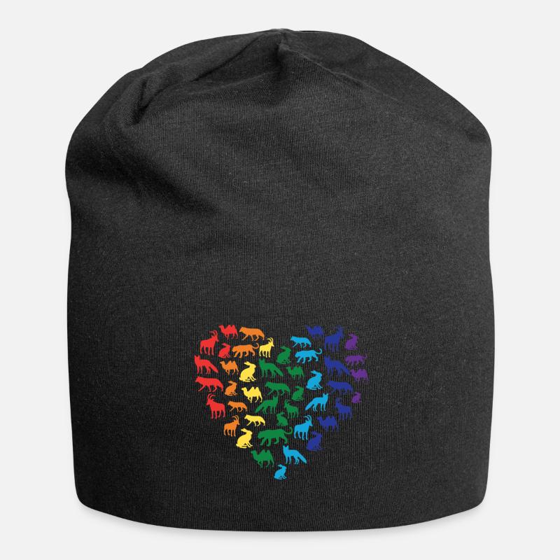 Tierliebe - Regenbogen Herz - Jersey-Beanie - Schwarz