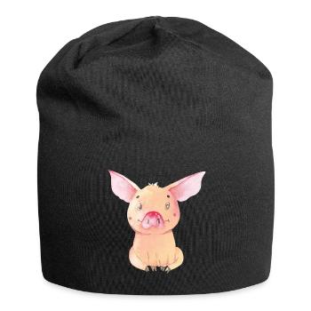 Schweinchen Minischwein Schwein Ferkel Sitzend 3 - Jersey-Beanie - Schwarz - Vorne