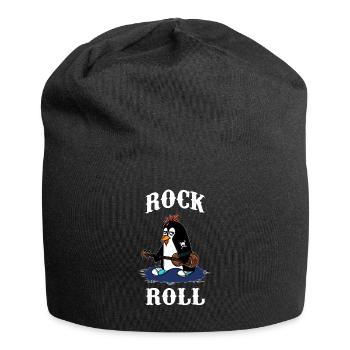 RocknRoll Rocker Tattoo Pinguin Musik Musiker - Jersey-Beanie - Schwarz - Vorne
