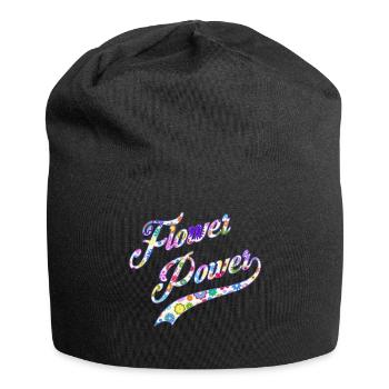 Blumen Power Hippie Sixties Floral Flower - Jersey-Beanie - Schwarz - Vorne