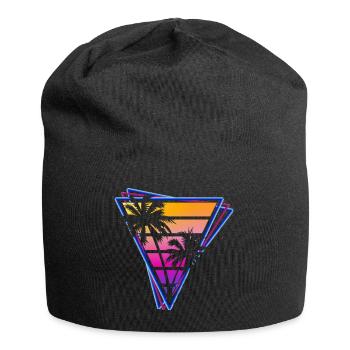 Retro Wave Palmen Vaporwave Synthwave Logo - Jersey-Beanie - Schwarz - Vorne