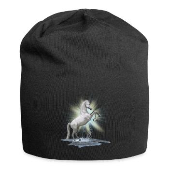 Pferde Shirt - weißes Pferd , Schimmel - Jersey-Beanie - Schwarz - Vorne