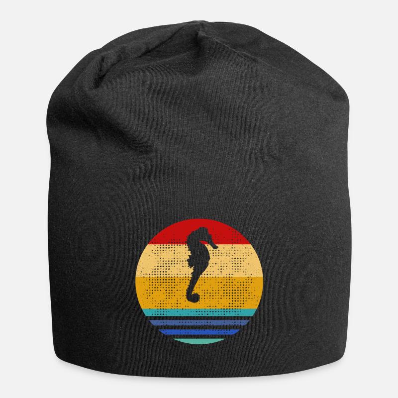 Retro Seepferd - Jersey-Beanie - Schwarz