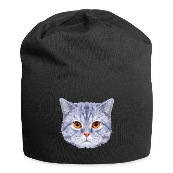 Tête de chat Visage de chat Bleu - Bonnet en jersey - noir - Devant
