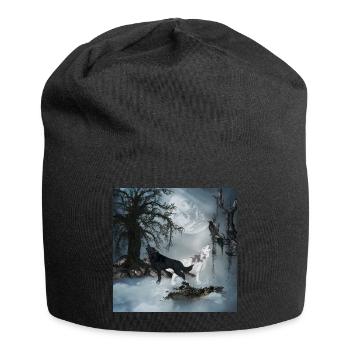 Loup noir et blanc - Bonnet en jersey - noir - Devant