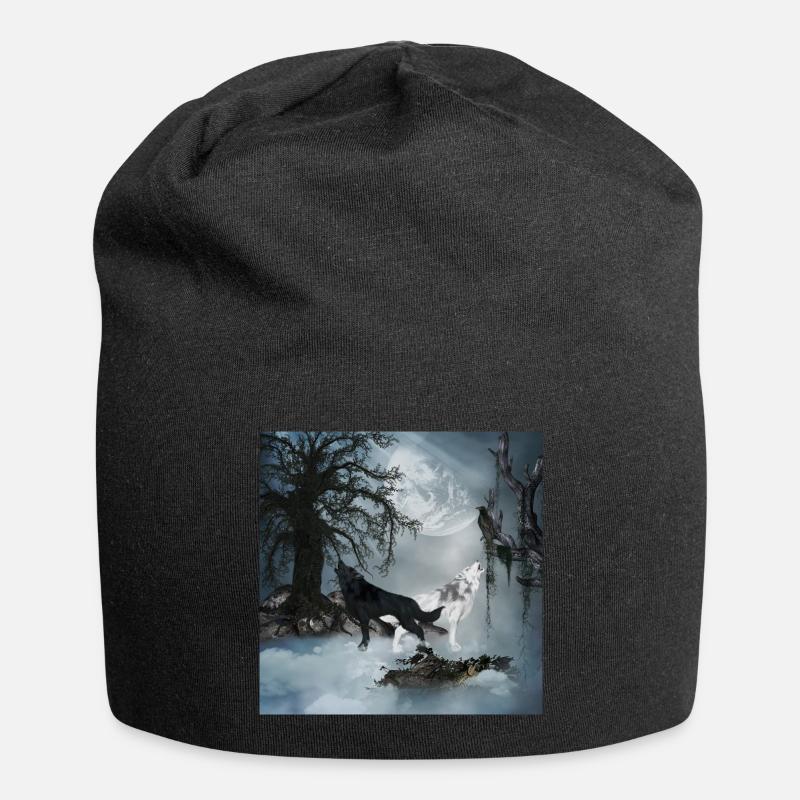 Stunning black and white wolf - Jersey Beanie - black