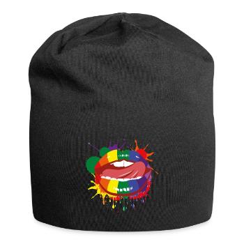 Mund Regenbogen Bunt Homo LGBTQ Zunge Geschenk - Jersey-Beanie - Schwarz - Vorne