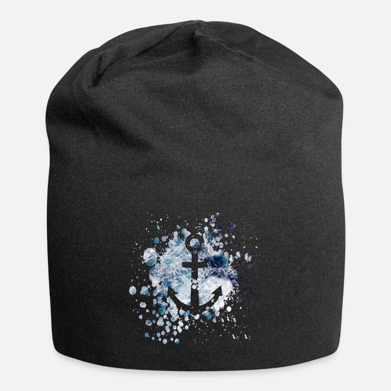 Maritimes Anker Muster im Grunge Style - Jersey-Beanie - Schwarz