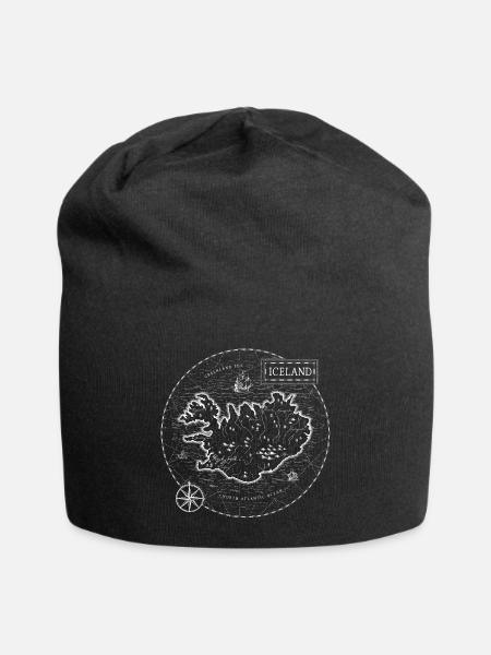 Vintage Karte Island - Jersey-Beanie - Schwarz