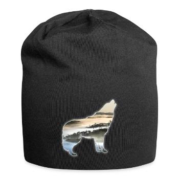 Wolf Landschaft Berge Nebel Geschenk - Jersey-Beanie - Schwarz - Vorne
