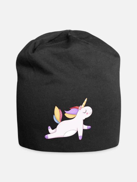 Buntes Einhorn sitzend, Pastellmuster - Jersey-Beanie - Schwarz
