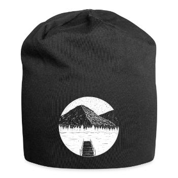 Jetty Mountains Lake Boat Nature - Jersey Beanie - black - Front