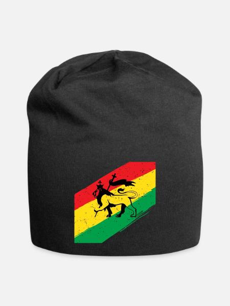 Rasta Löwe vor Dreifarben Flagge - Jersey-Beanie - Schwarz