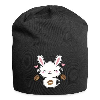 Kaffee Koffein Hase Kaninchen Kaffeebohne Geschenk - Jersey-Beanie - Schwarz - Vorne