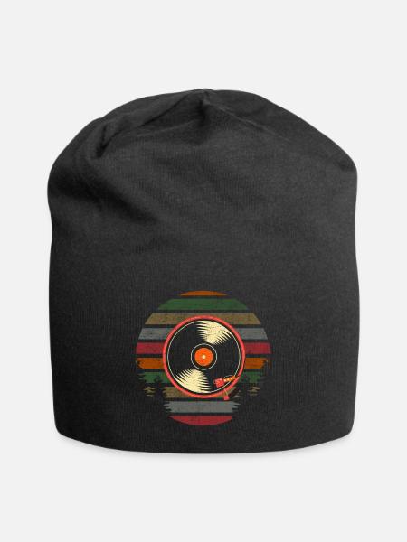 Vintage vinyl retro music record - Jersey Beanie - black